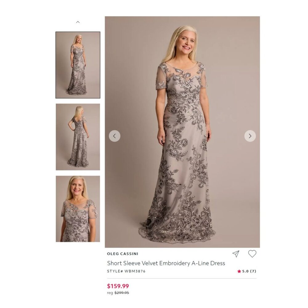Oleg Cassini Velvet Embroidery A-Line Dress - Grey - Size 16W